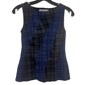 Baily 44 Womens Small Sleeveless Top Blue Black Plaid Made In USA Lined‎